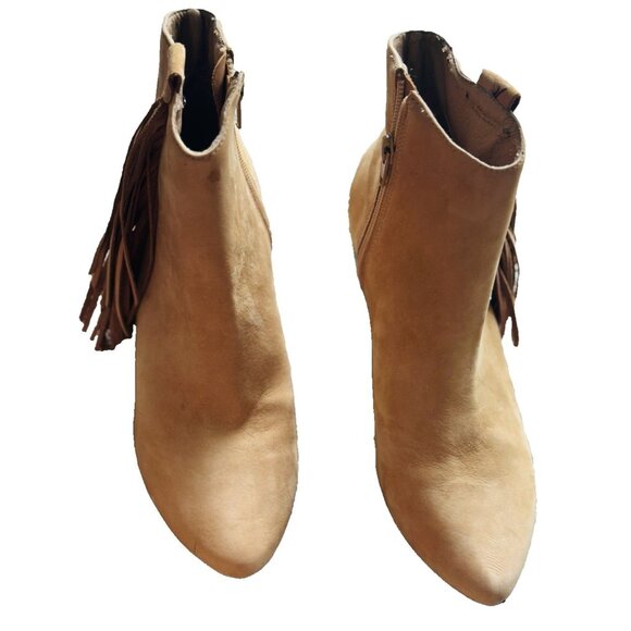 Mattise Brazil Western Festive Tan Leather-Suede Fringe Women Ankle Booties 7.5 - Picture 2 of 8